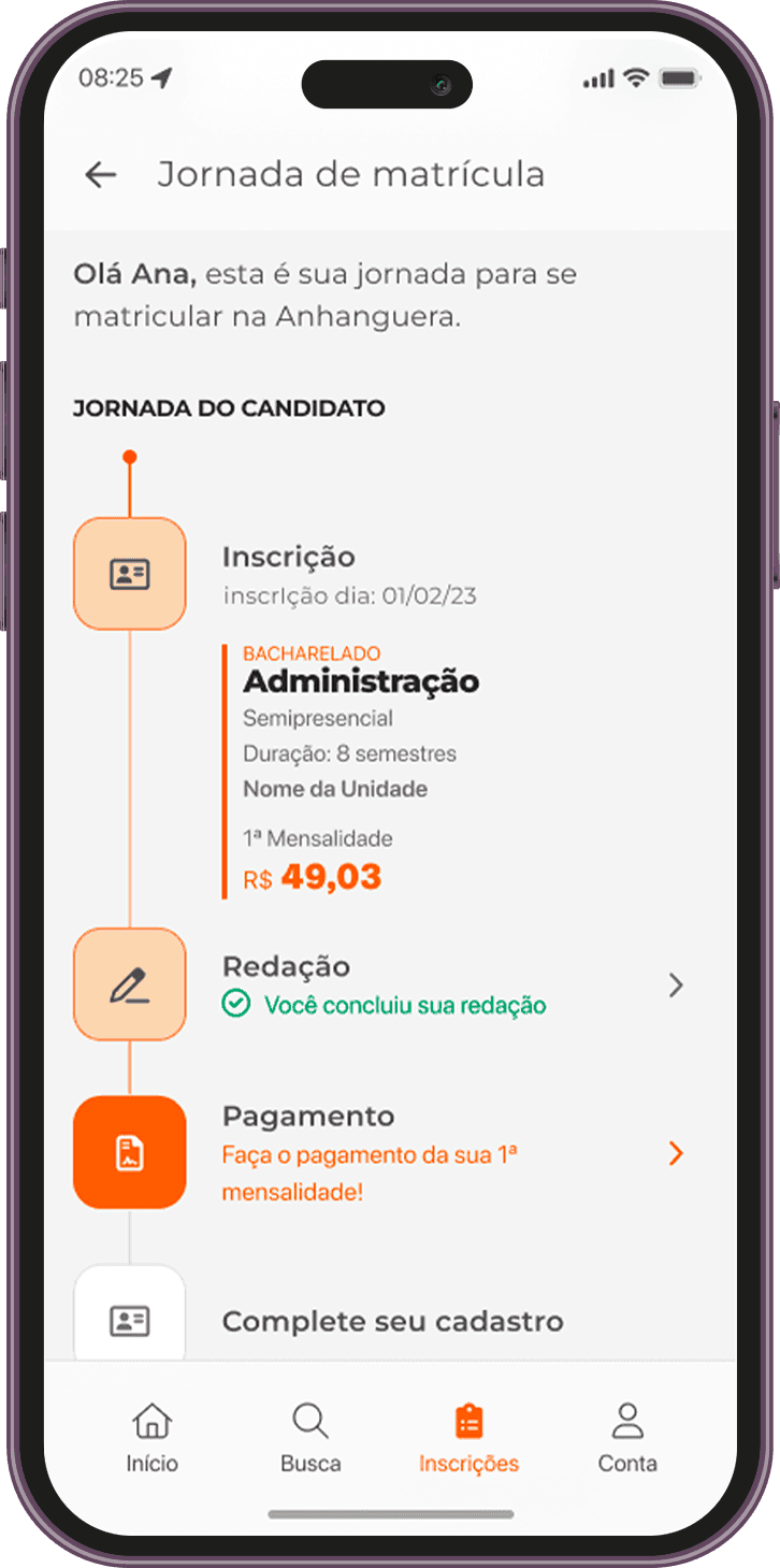 Tela do app